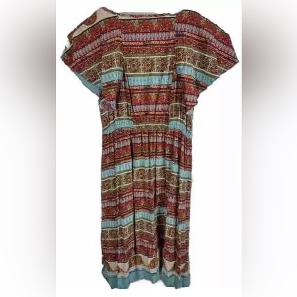 Artesia Bohemian Southwest Print Short Sleeve Midi Dress Size L - Picture 2 of 9